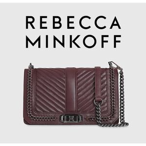 NWT $328 REBECCA MINKOFF Chevron Quilted Love Crossbody Handbag w/Chain Inset